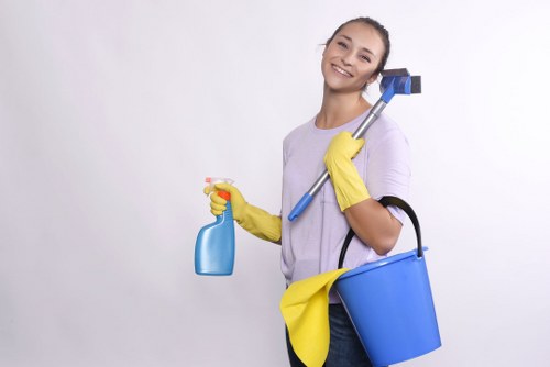 Local window cleaner working on a Kingston flat with careful access planning